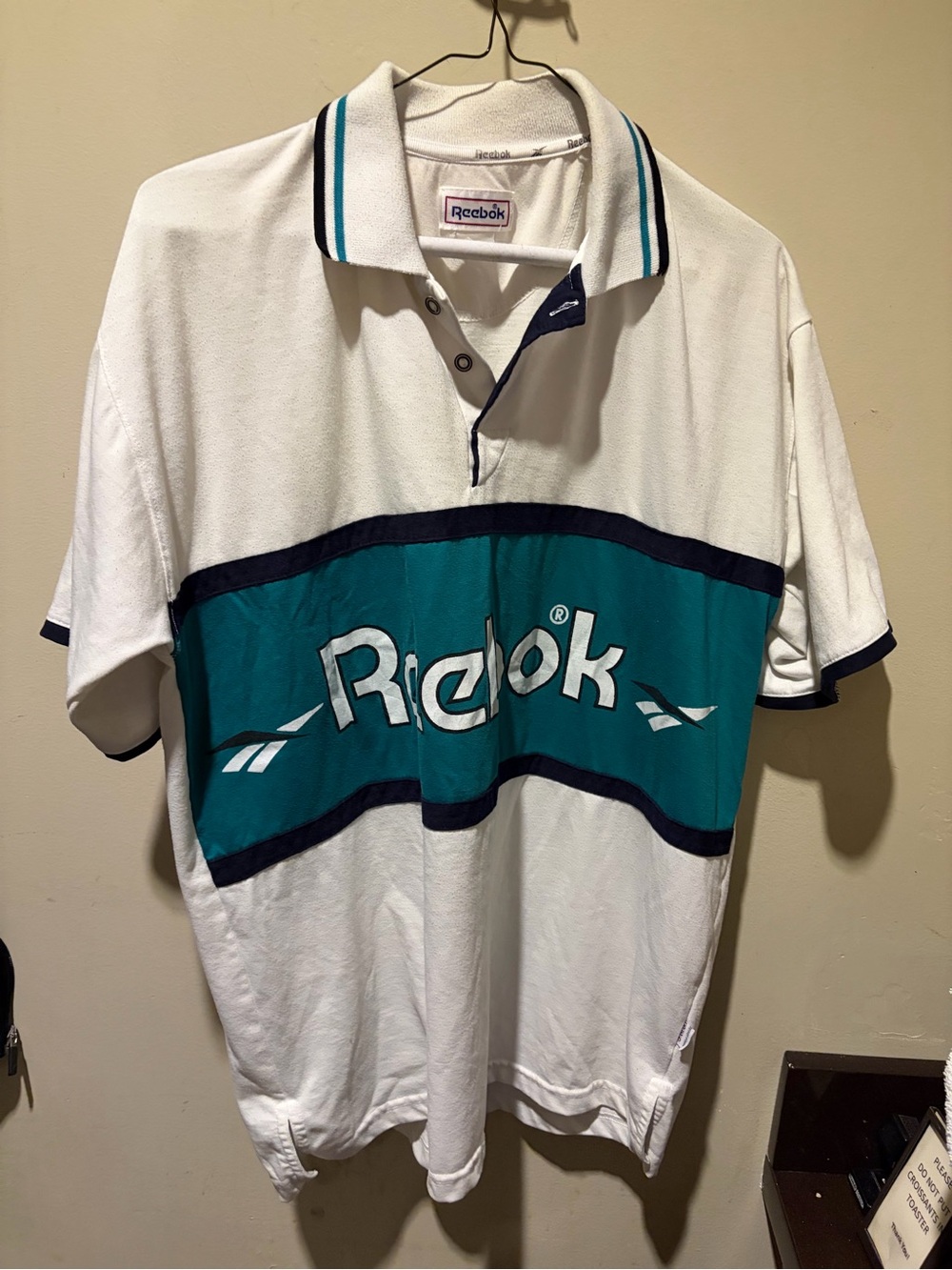 Vintage Reebok athletic brand Polo Shirt Spell Out design golf tennis size XL